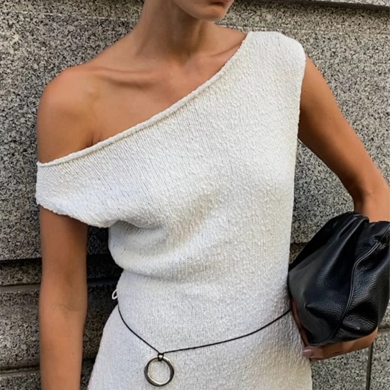 Glorol - One Shoulder Knitted Slim Mini Dress