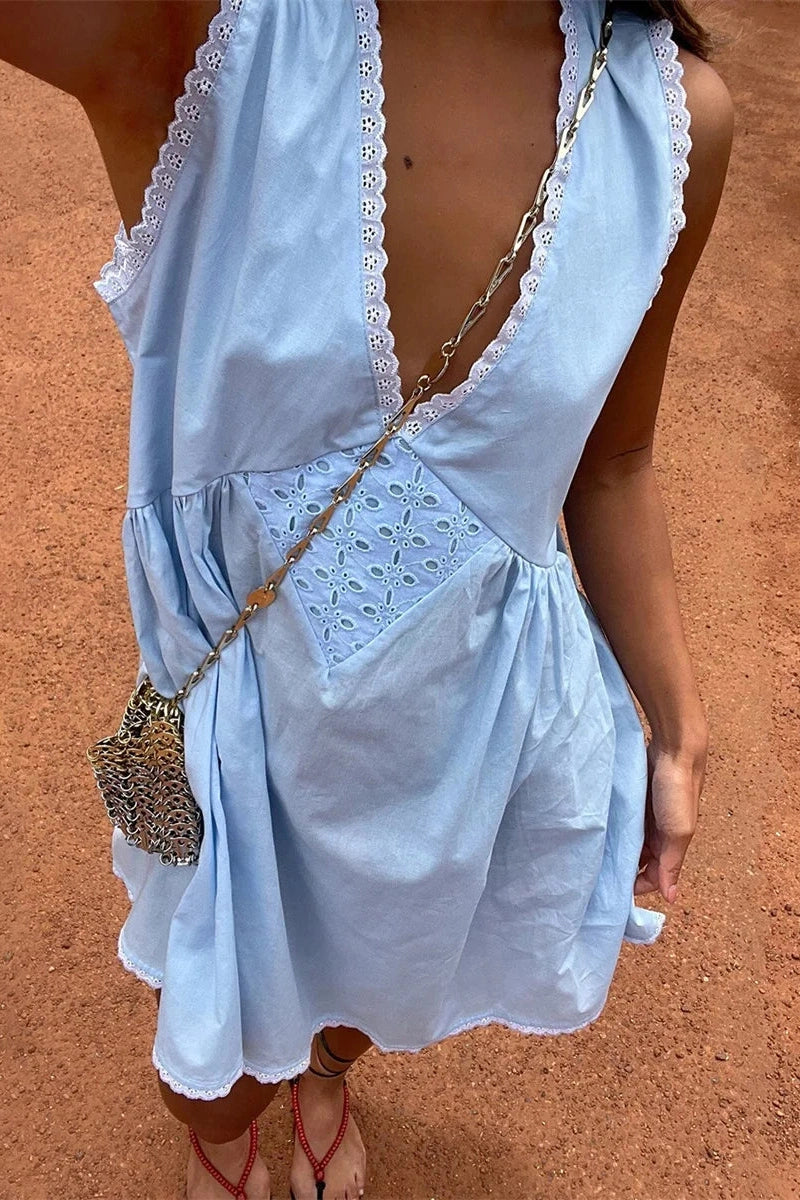 Glorol - Sleeveless Deep V-Neck Mini Dress