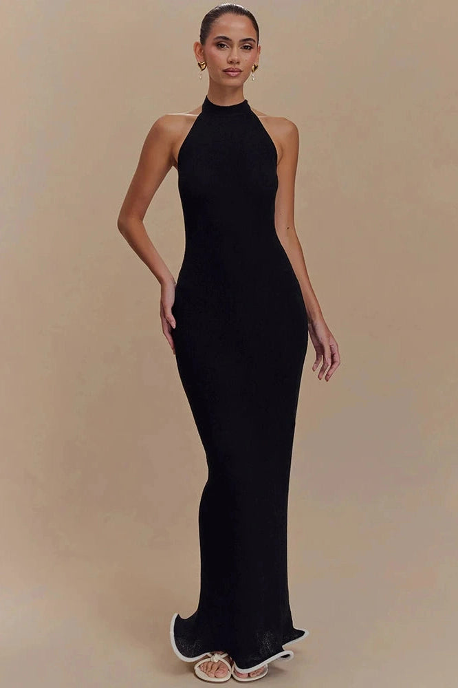 Glorol - Backless Patchwork Off-Shoulder Sleeveless Bodycon Maxi Dress