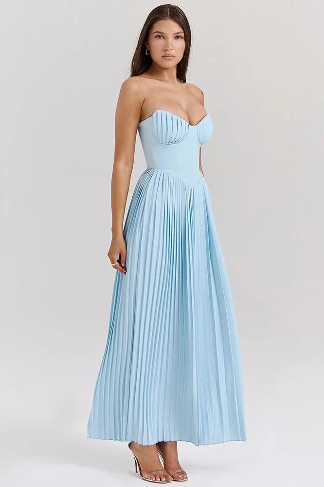 Glorol - Off-shoulder Strapless Sleeveless Backless Pleated Maxi Dress