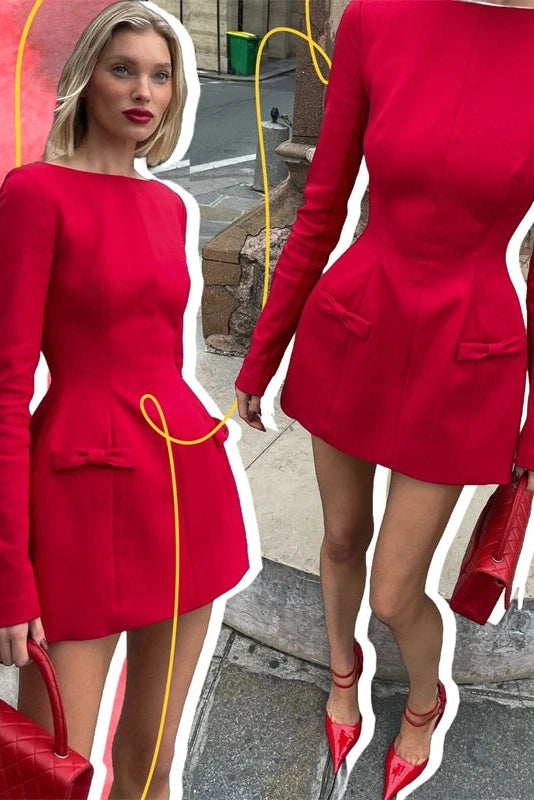 Glorol - Elegant Long Sleeve Bodycon High Waist Mini Dress