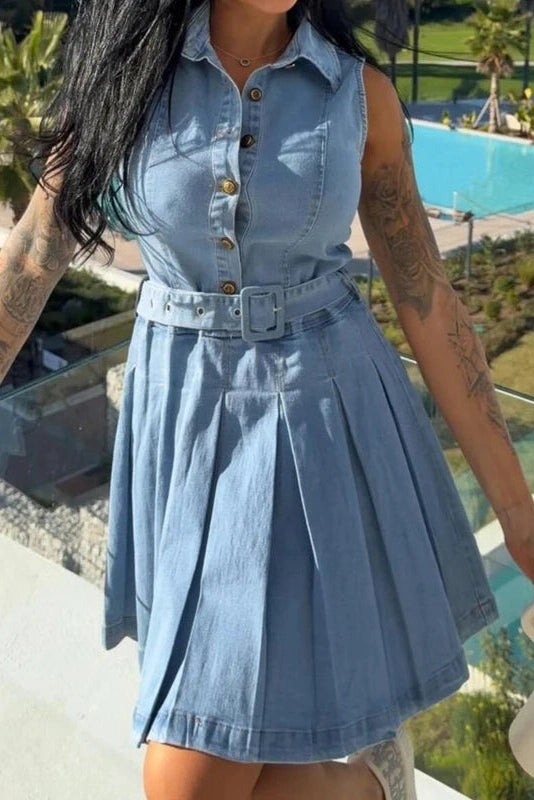Glorol - Sleeveless High Waist Slim Lace Up Mini Dress