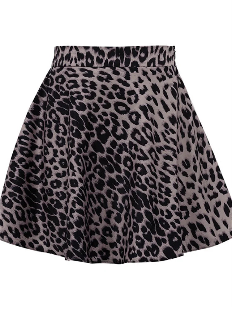 Glorol - High Waist Leopard Printed Patchwork Skirt