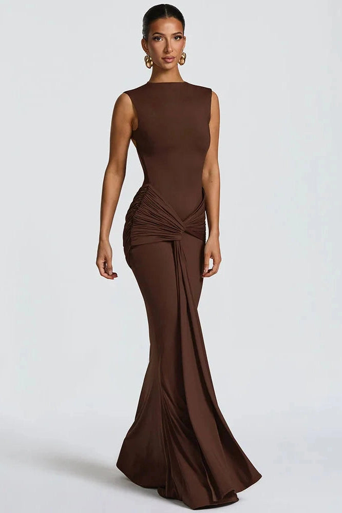 Glorol - Backless O Neck Sleeveless High Waist Maxi Dress