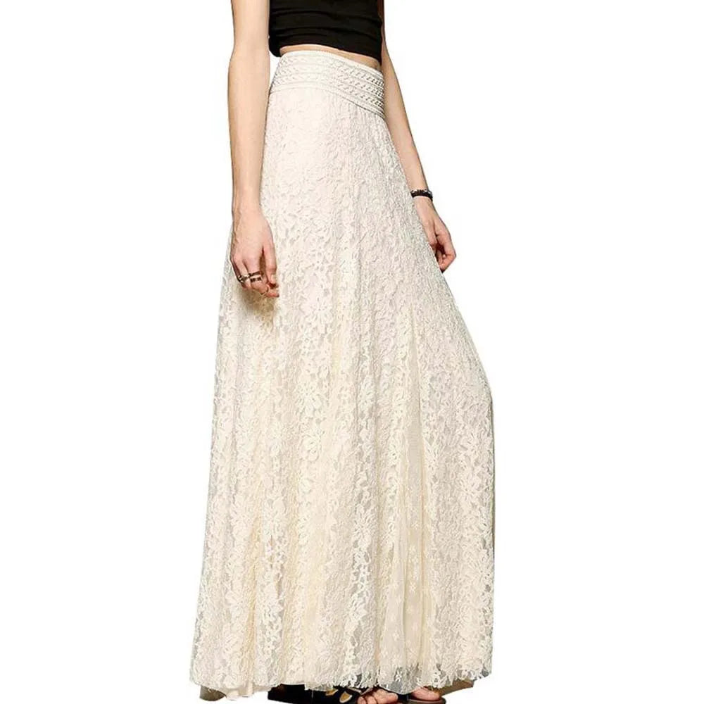 Glorol - High-waisted Lace Micro-elastic Embroidered Skirt