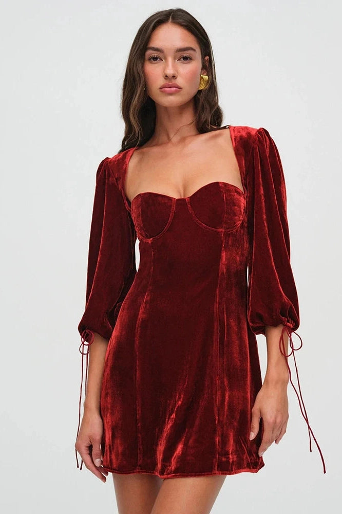 Glorol - Elegant Square Collar Half Sleeve Backless Mini Dress