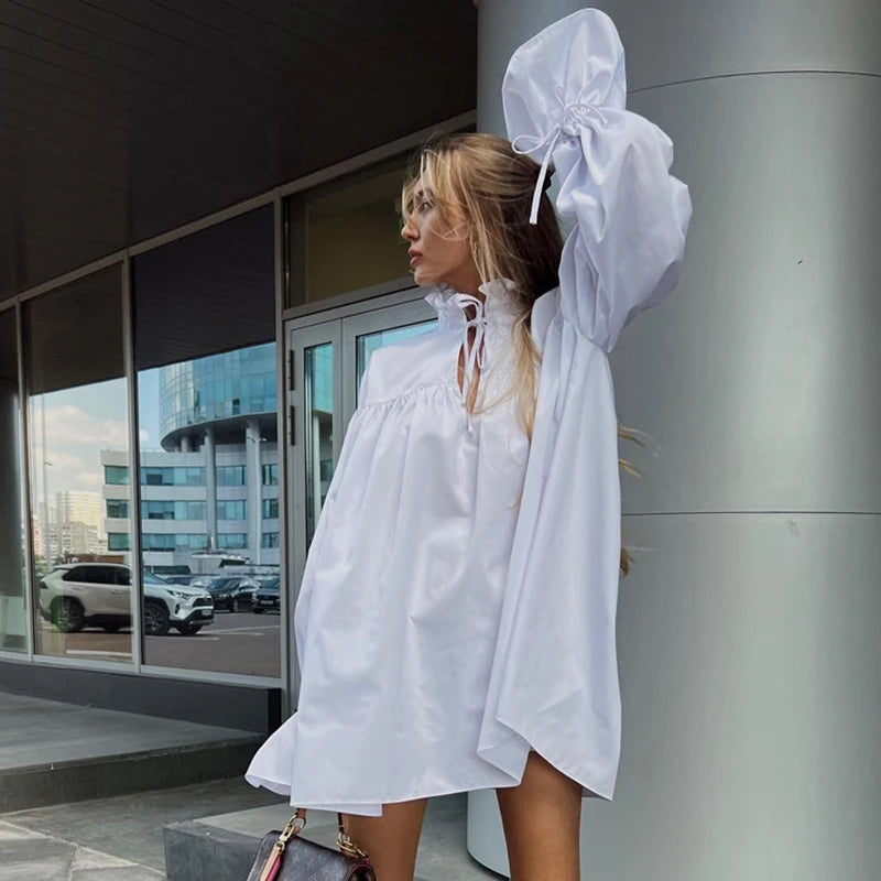 Glorol - Flare Sleeve High Waist Mini Dress