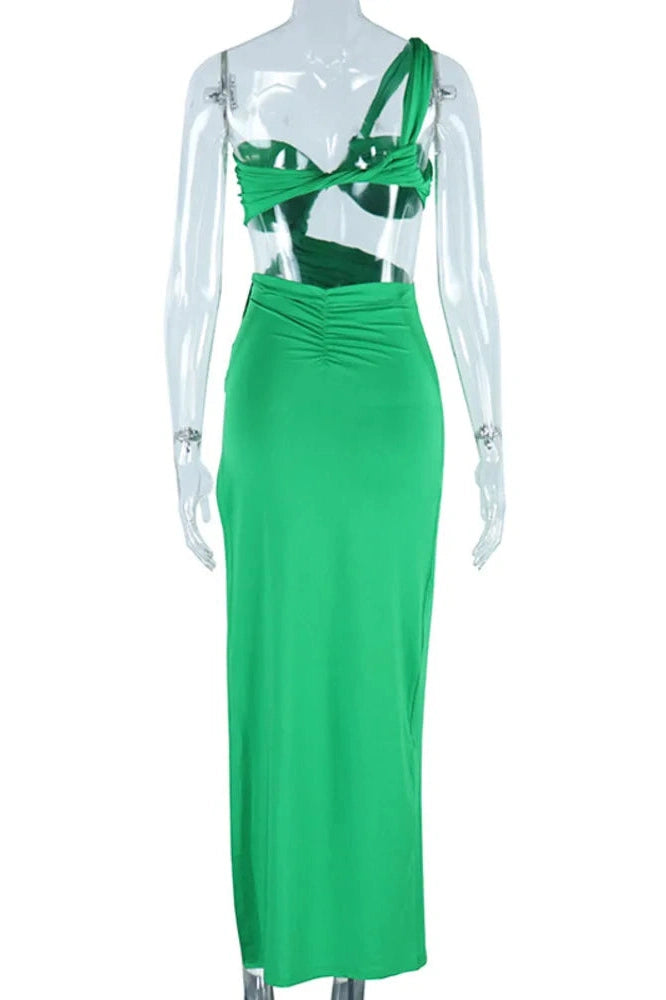 Glorol - One Shoulder Strap Strapless Sleeveless Backless Maxi Dress