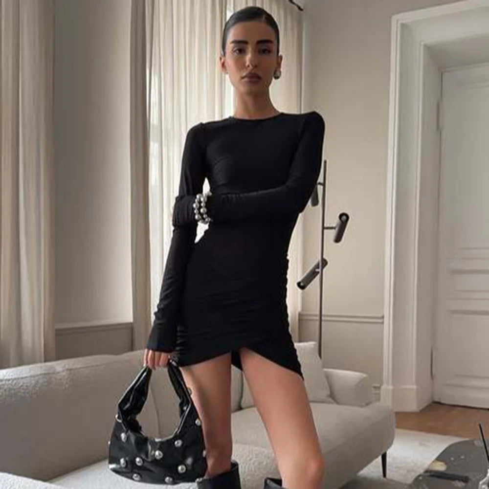 Glorol - Elegant Patchwork Long Sleeve Mini Dress
