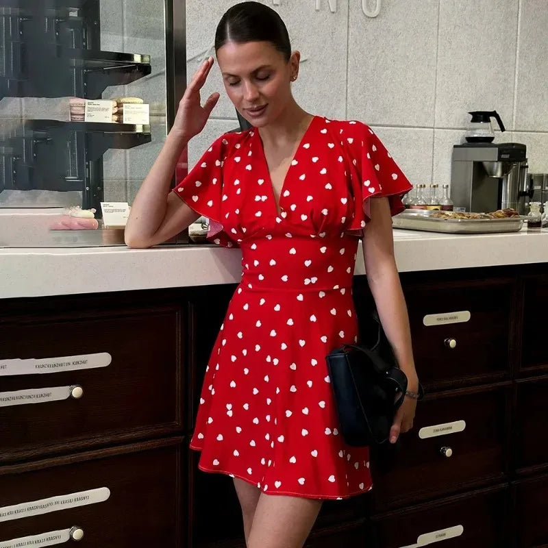 Glorol - Print V-Neck High Waist Mini Dress