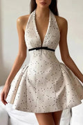 Glorol - Hollow Out Pleated Backless Printed Sleeveless Mini Dress