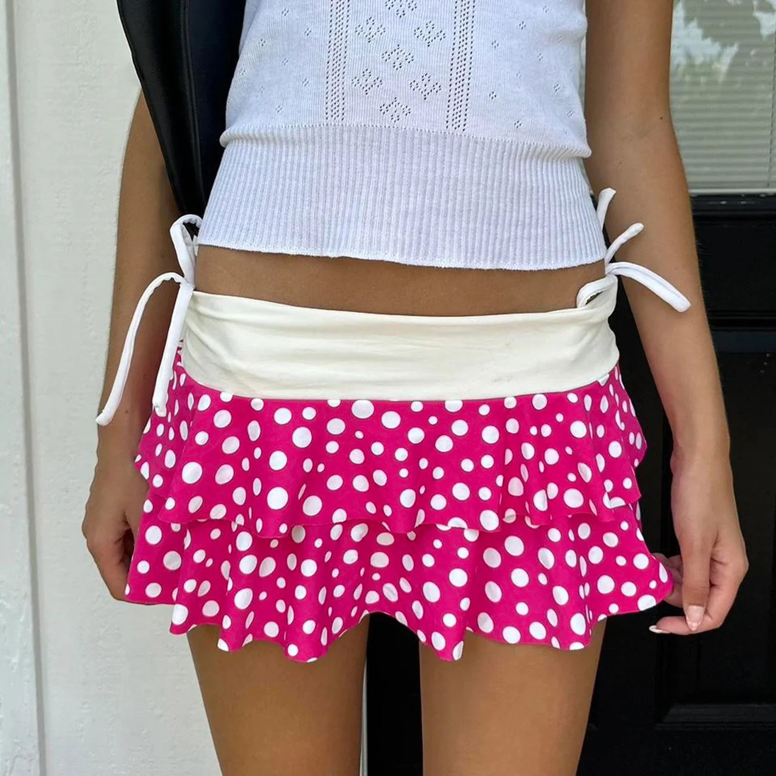 Glorol - High Waist Dots Stripe Heart Print Skirt