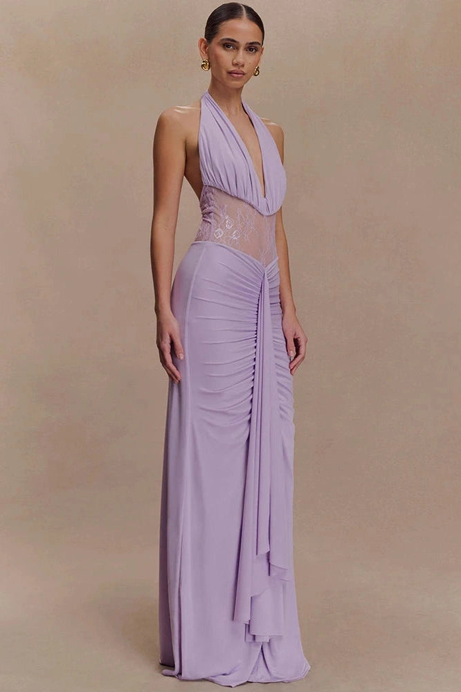 Glorol - Backless See Through Sleeveless Bodycon Maxi Dress