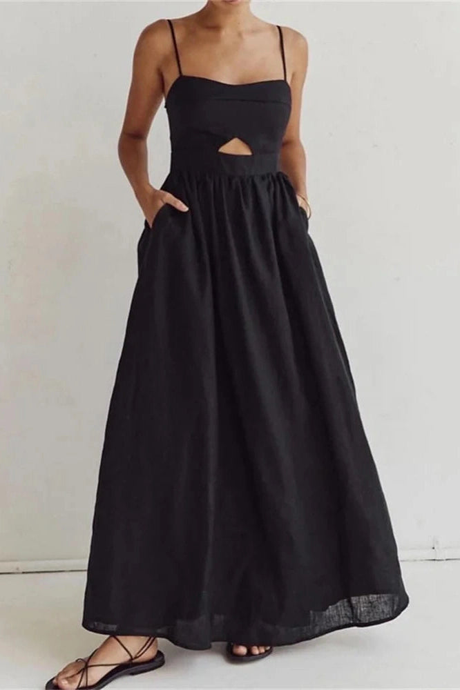 Glorol - Hollow Out High Waist Backless Slim Maxi Dress