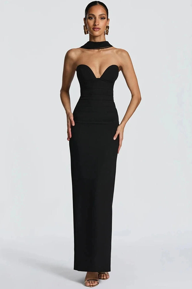 Glorol - Off-Shoulder Backless Zipper Sleeveless Bodycon Maxi Dress