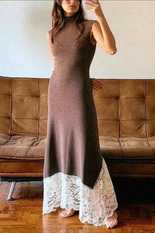 Glorol - Elegant Lace Sleeveless Slim Maxi Dress