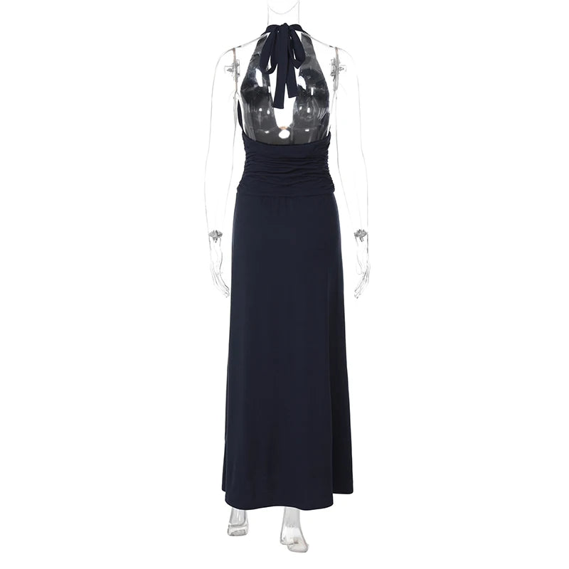 Glorol - Deep V-Neck Hollow Out Lace Up Sleeveless Backless Maxi Dress