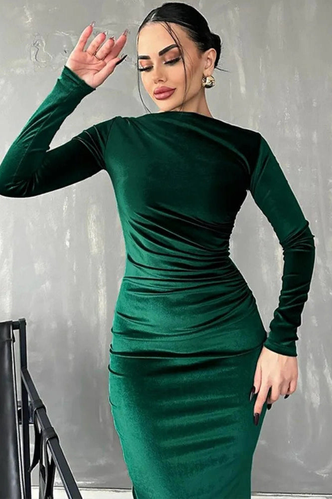 Glorol - Elegant Long Sleeve O Neck Bodycon Maxi Dress