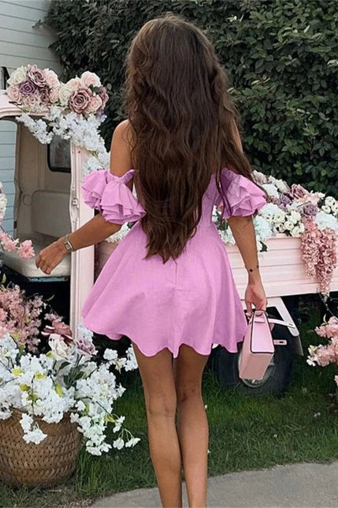 Glorol - Off-Shoulder Patchwork Slim Backless Mini Dress