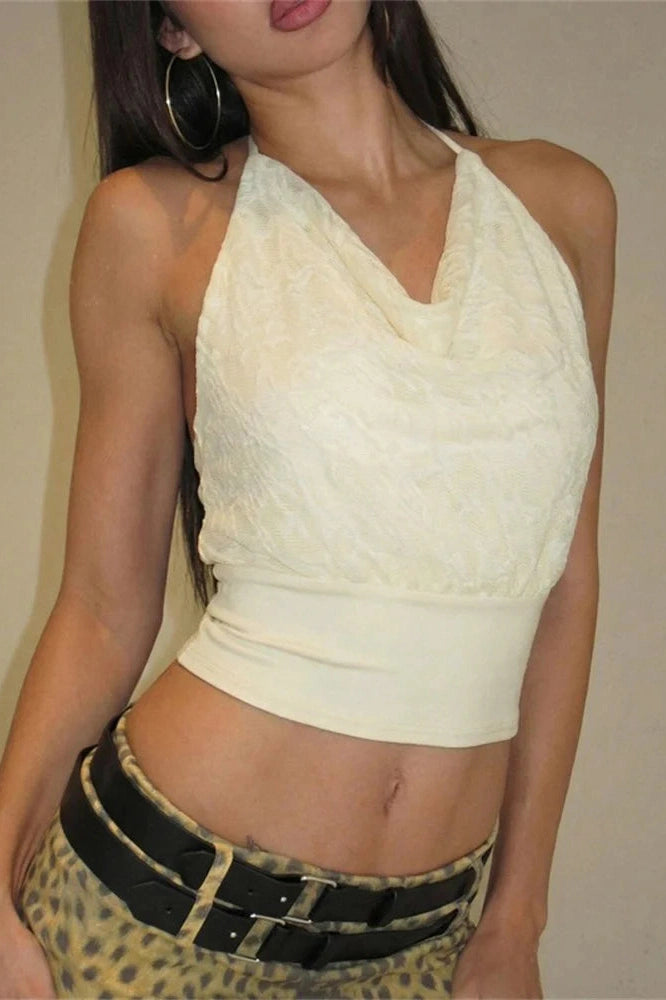 Glorol - Lace Backless Patchwork Sleeveless V-Neck Top