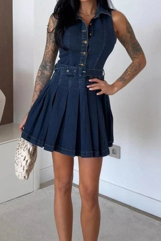 Glorol - Sleeveless High Waist Slim Lace Up Mini Dress