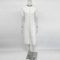Glorol - Elegant Single Breasted Patchwork Midi Dress