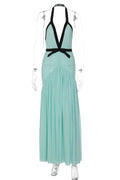 Glorol - Elegant Mesh Pleated Backless V-Neck Maxi Dress