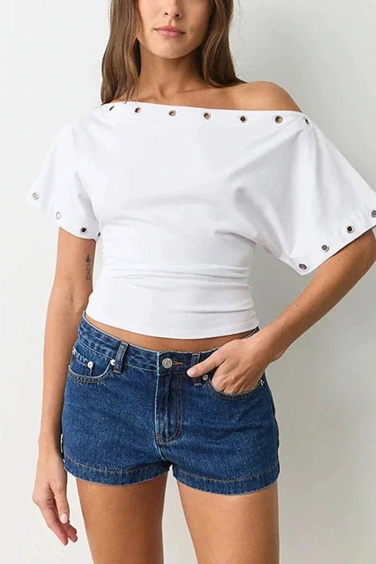 Glorol - Hollow Out One-Shoulder High Waist Top