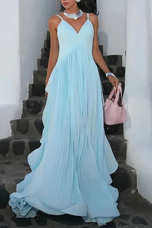 Glorol - Elegant V-Neck Sleeveless High Waist Maxi Dress