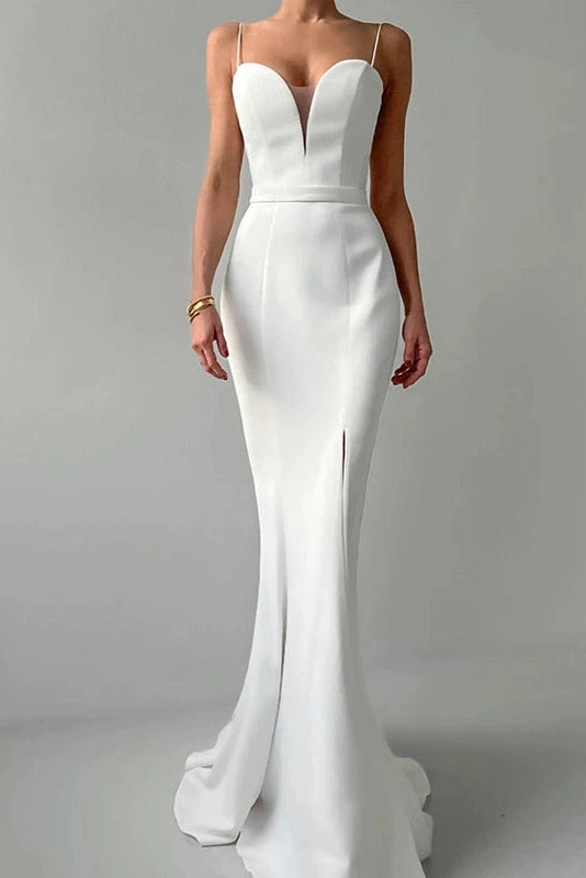 Glorol - Hollow Out V-Neck Pleated High Waist Slim Maxi Dress