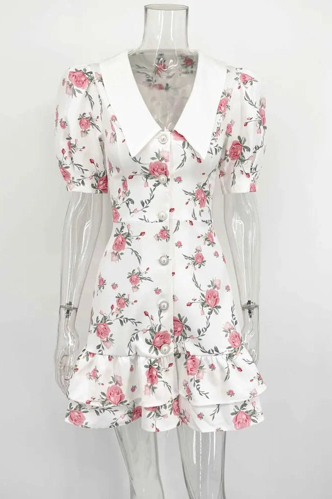 Glorol - Printed Short Sleeve Patchwork Bodycon Mini Dress