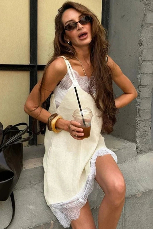 Glorol - Elegant Lace Loose Mini Dress