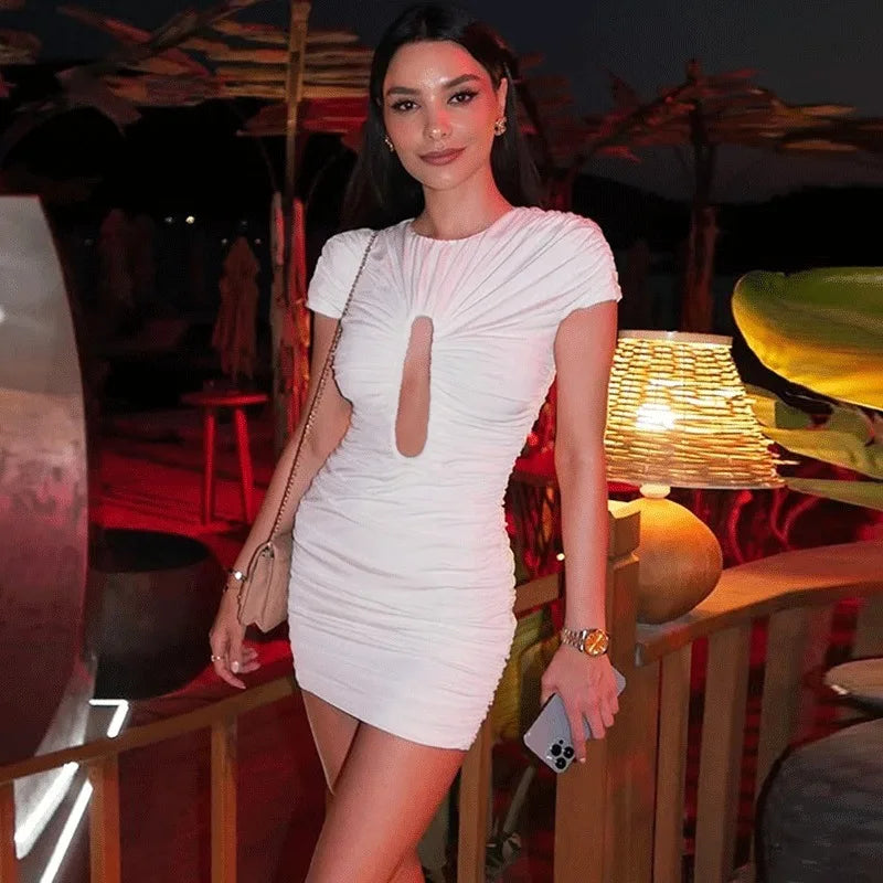Elegant Patchwork Backless Hollow Out Mini Dress