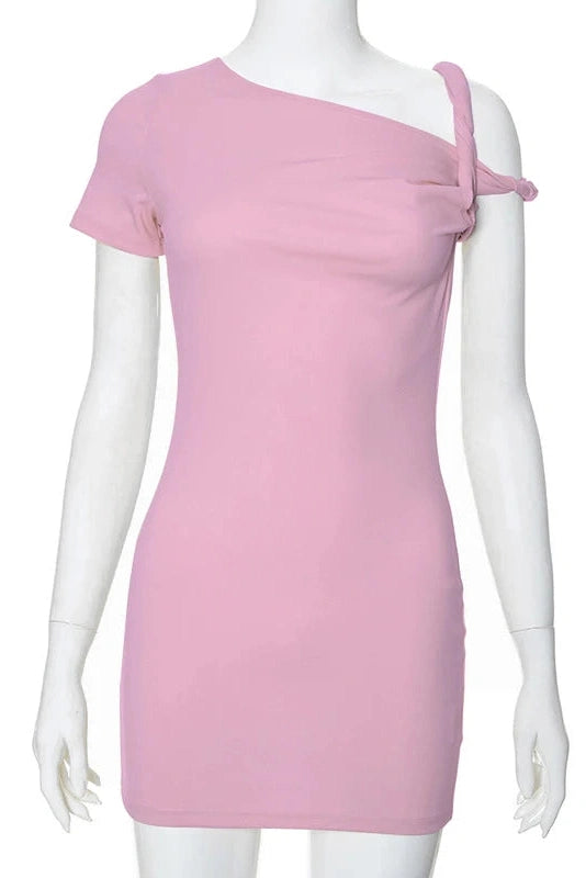 Glorol - One Shoulder Slim High Waist Sleeveless Bodycon Mini Dress