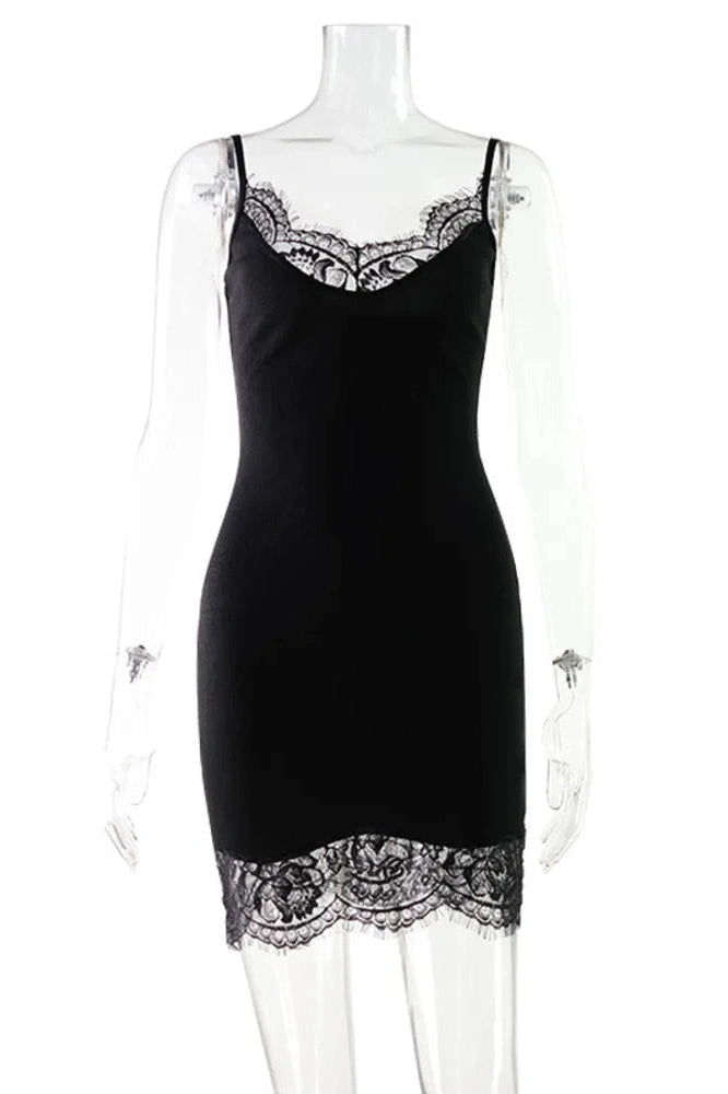 Glorol - Lace Backless Patchwork Sleeveless Bodycon Mini Dress