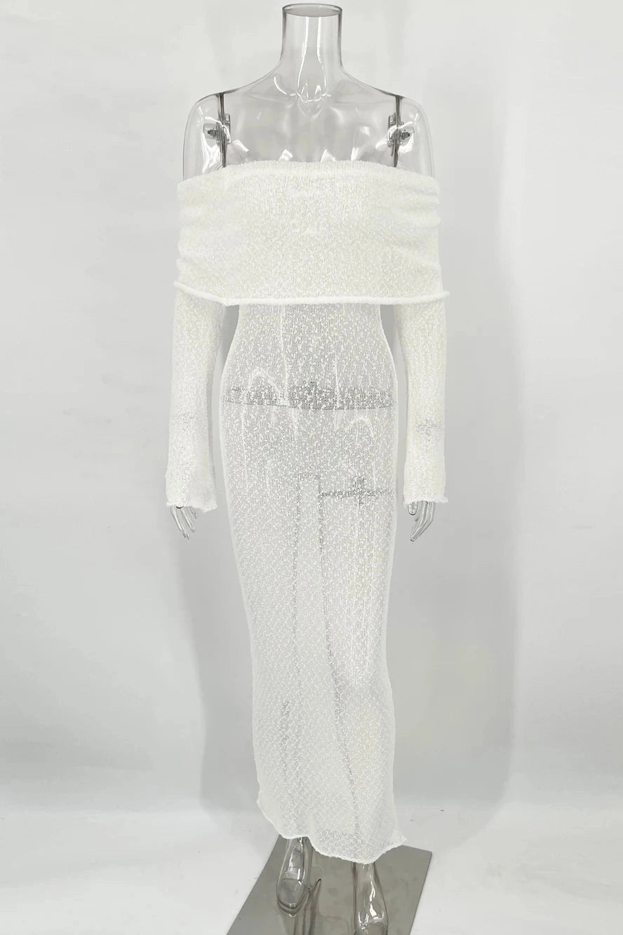 Glorol - Hollow Out Off-Shoulder Maxi Dress
