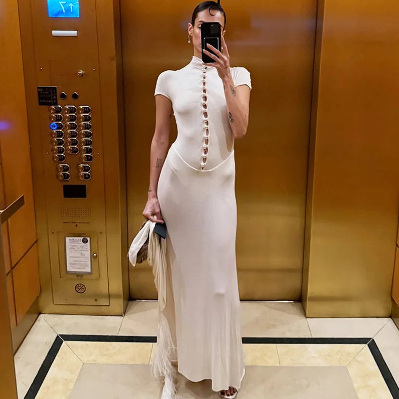 Glorol - Hollow Out See Through Patchwork Maxi Dress