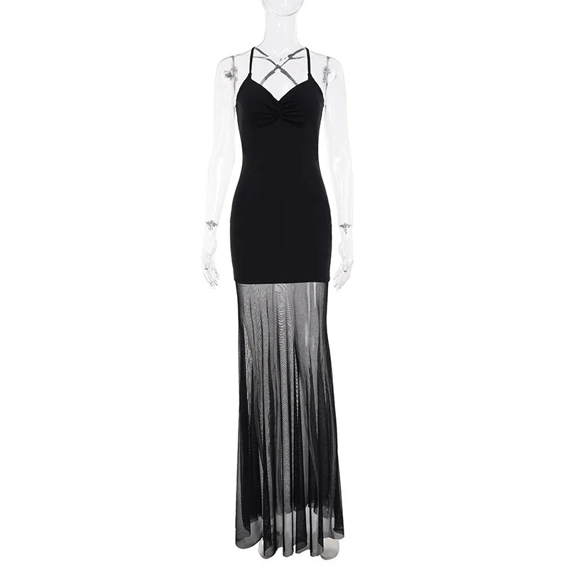 Glorol - Elegant See Through Patchwork Backless Maxi Dress