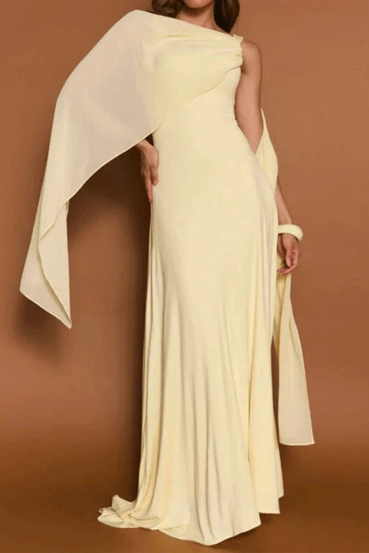 Glorol - Sleeveless Slash Collar High Waist Maxi Dress