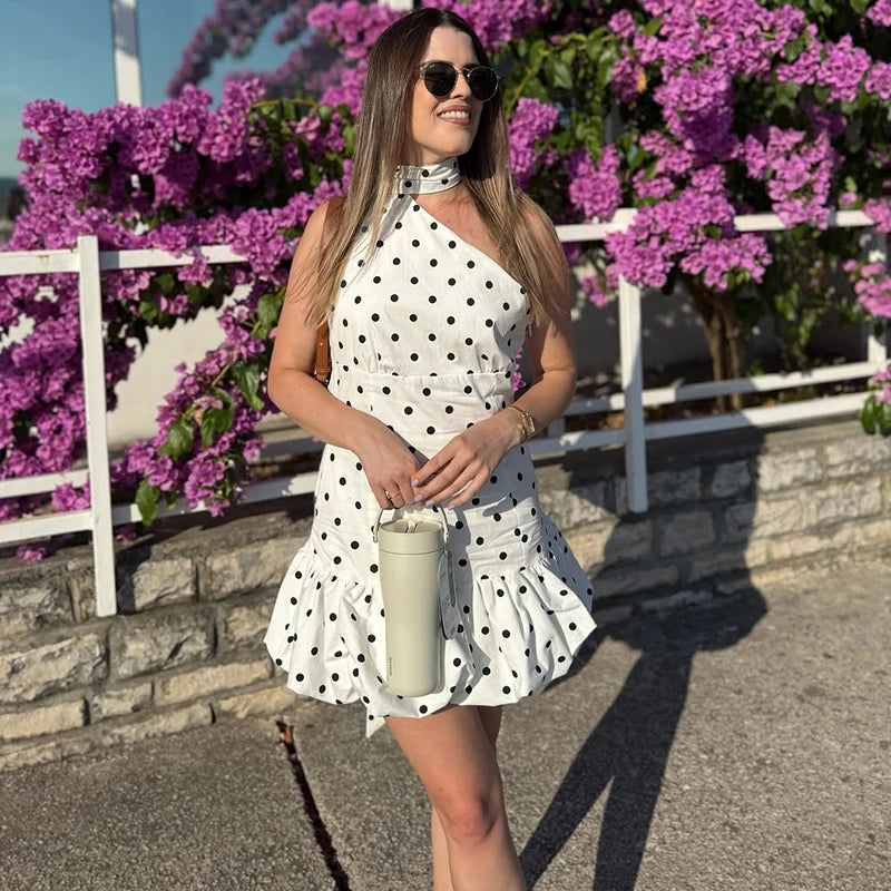 Glorol - One Shoulder Backless Lace-Up Slim Mini Dress