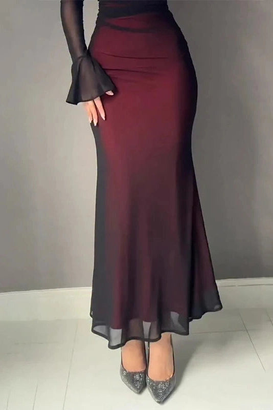Glorol - Printed Slim Long Sleeve Off Shoulder High Waist Maxi Dress