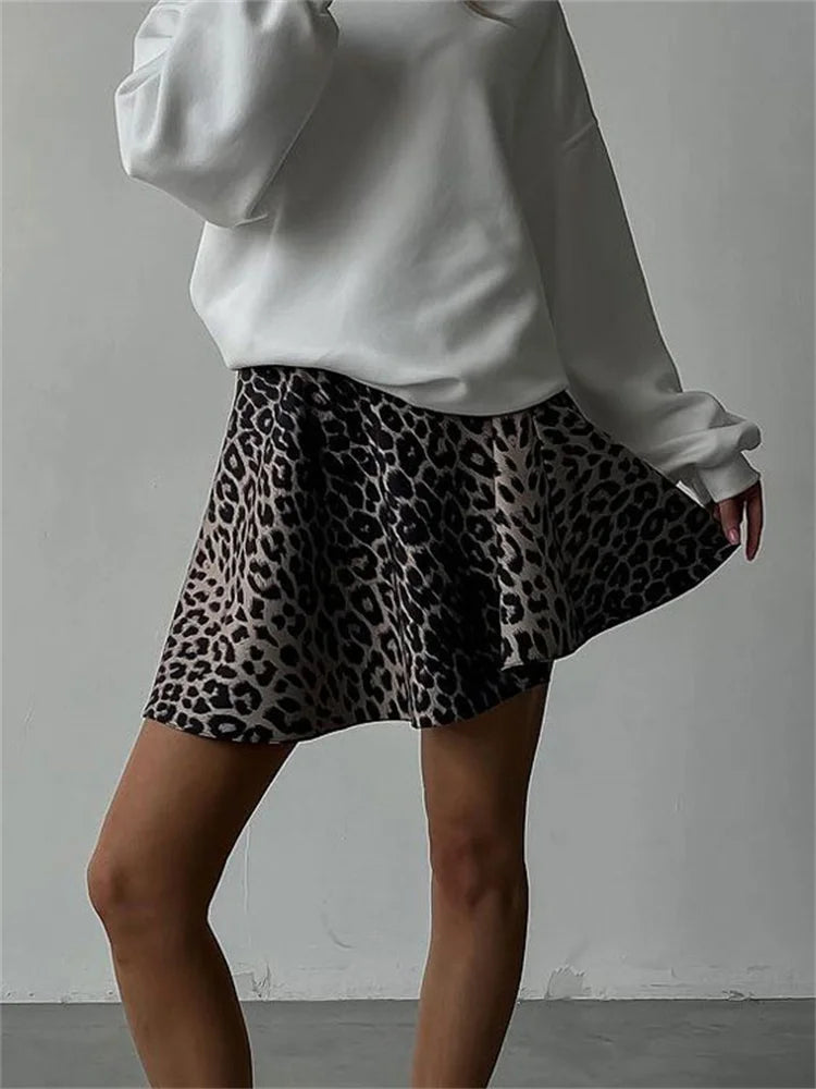 Glorol - High Waist Leopard Printed Patchwork Skirt