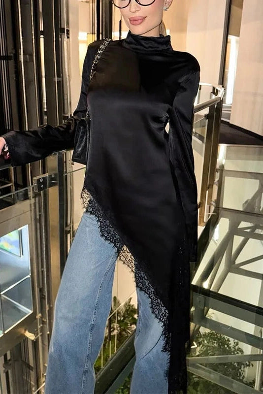 Glorol - Lace Long Sleeve Patchwork Top