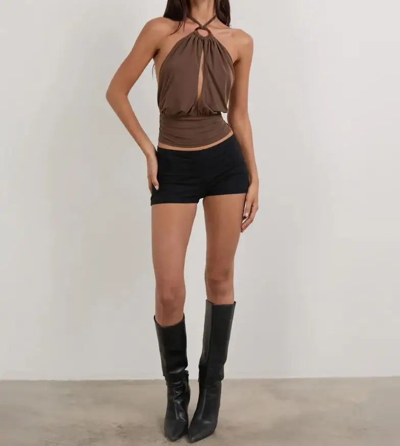 Glorol - Hollow Sleeveless Backless Straps Top