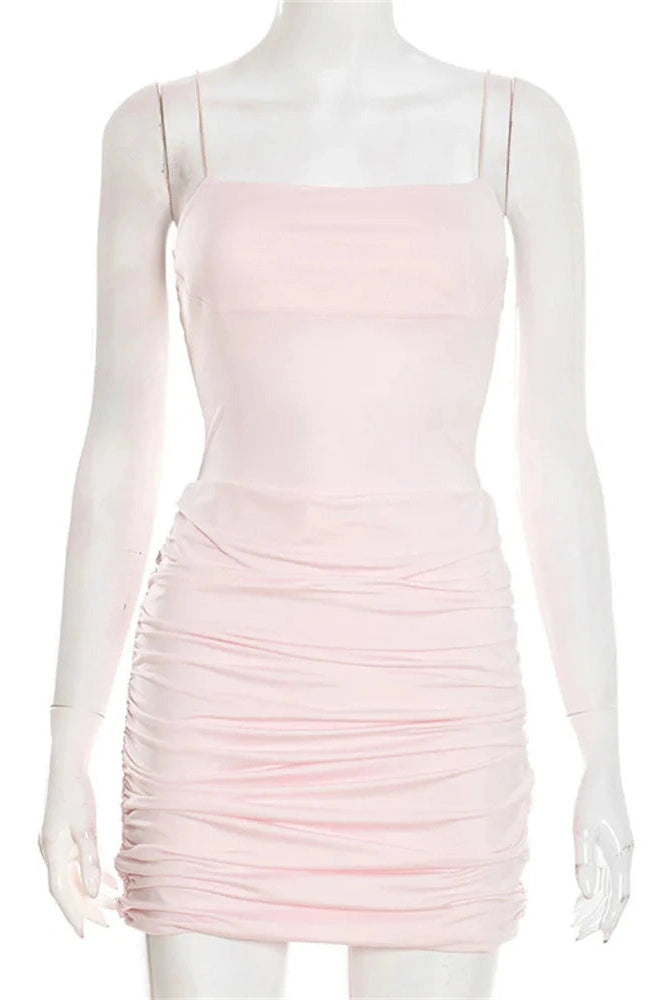 Glorol - Pleated Backless Patchwork Mini Dress