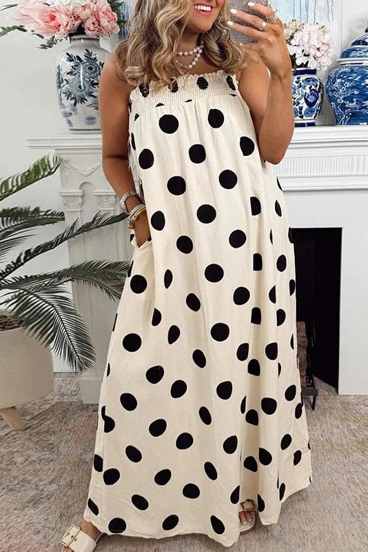 Glorol - Backless Sleeveless Loose Pleated Printed Maxi Dress