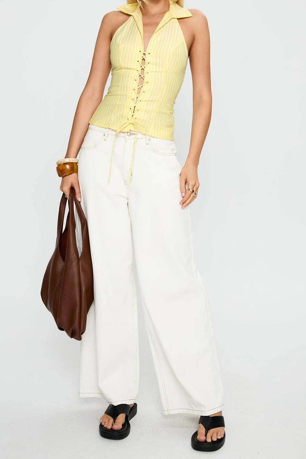 Glorol - Sleeveless Tie Striped Top