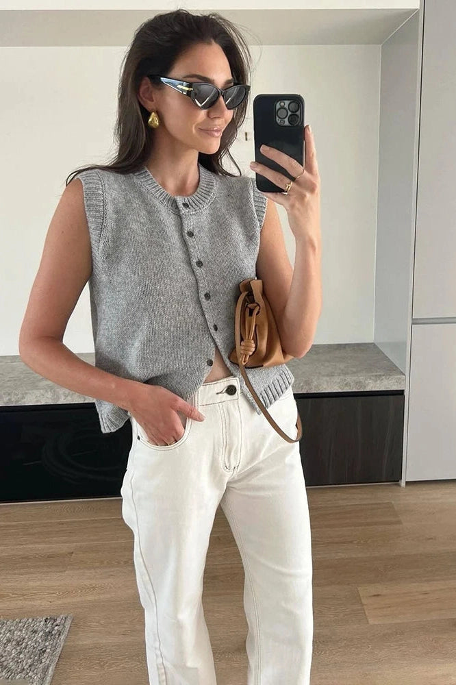 Glorol - Single-Breasted Sleeveless Top