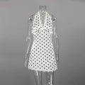 Glorol - Lace-Up Polka Dot V-Neck Patchwork Backless Mini Dress