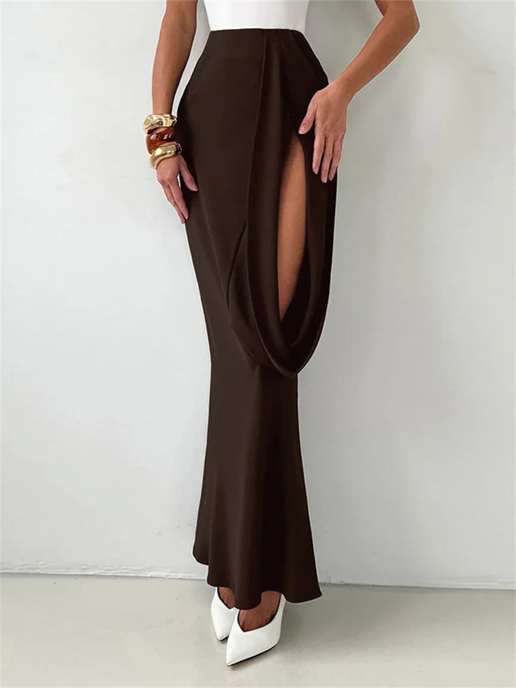 Glorol - High Waist Hollow Out Patchwork See-Through Skirt